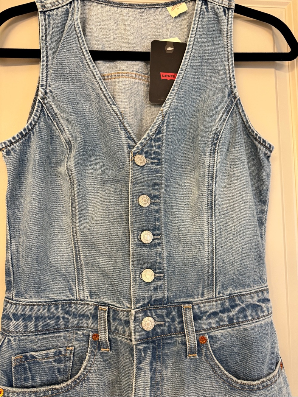 Levi's Light Blue Denim Button-Front Sleeveless Jumpsuit - Picture 6 of 12